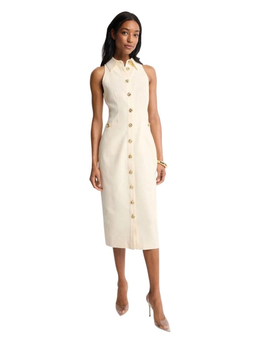 TOCCIN x RTR Button Front Racer Midi Dress in Ivory 4 Womens Sheath